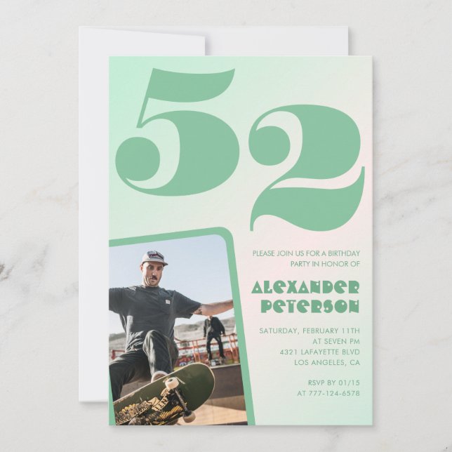 Invitaciones de cumpleaños número 52 con gradiente (Anverso)