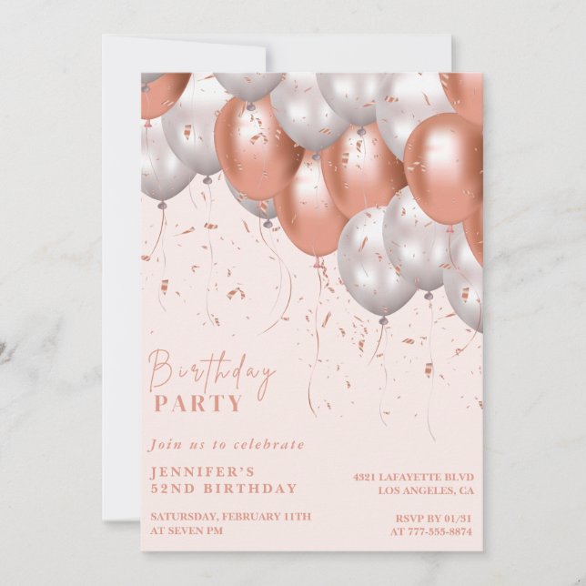Invitaciones de cumpleaños número 52 de oro rosa G (Anverso)