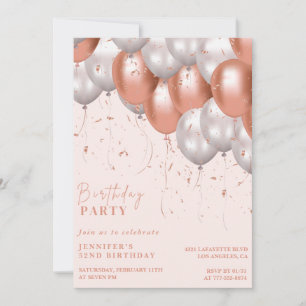 Invitaciones de cumpleaños número 52 de oro rosa G
