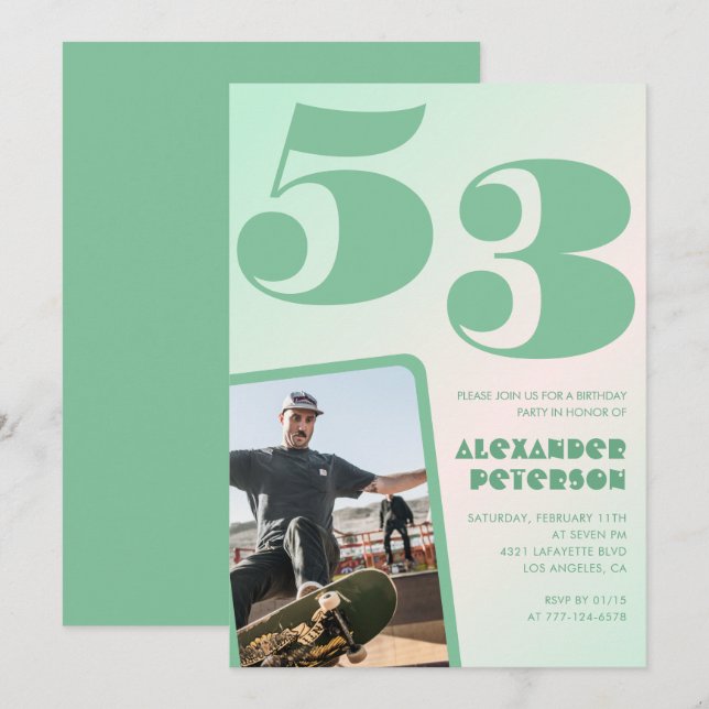 Invitaciones de cumpleaños número 53 con gradiente (Anverso / Reverso)