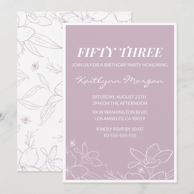Invitaciones de cumpleaños número 53 elegantes mod (Anverso / Reverso)
