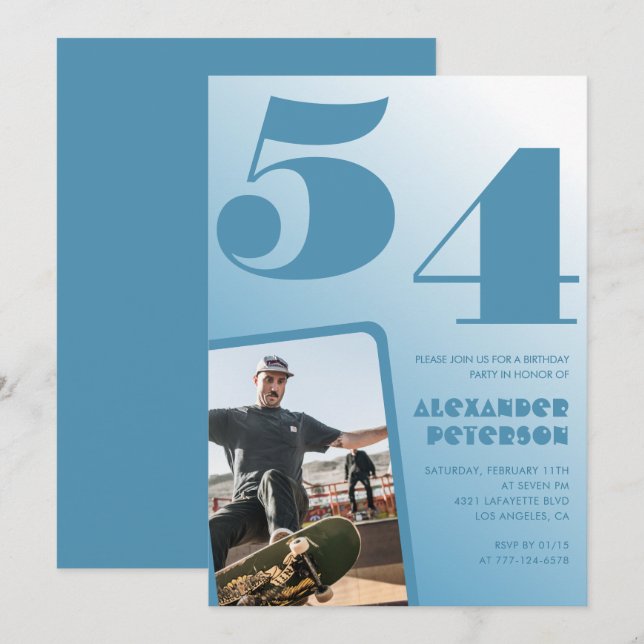 Invitaciones de cumpleaños número 54 con gradiente (Anverso / Reverso)