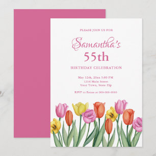 Invitaciones de cumpleaños número 55 con flores en