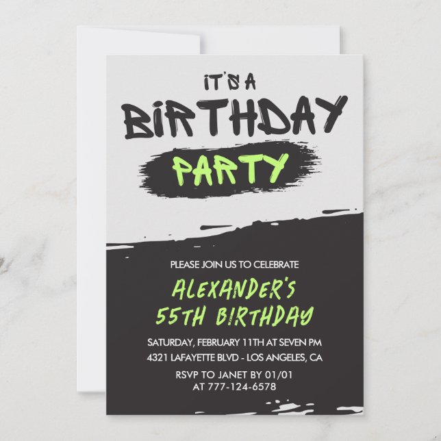 Invitaciones de cumpleaños número 55 Hombres graff (Anverso)