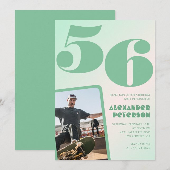 Invitaciones de cumpleaños número 56 con gradiente (Anverso / Reverso)