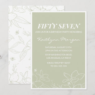 Invitaciones de cumpleaños número 57 florales verd