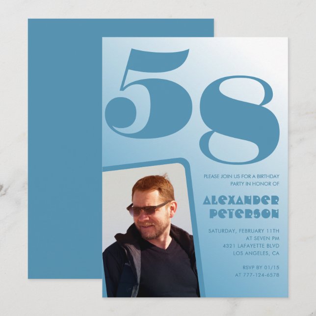 Invitaciones de cumpleaños número 58 con gradiente (Anverso / Reverso)