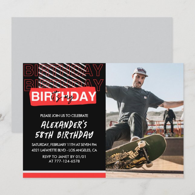 Invitaciones de cumpleaños número 58 de hombres de (Anverso / Reverso)