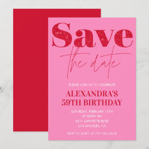 Invitaciones de cumpleaños número 59 Chic Pink Sav