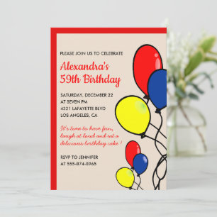 Invitaciones de cumpleaños número 59 con globos se