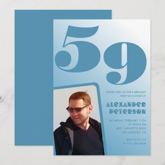 Invitaciones de cumpleaños número 59 con gradiente (Anverso / Reverso)