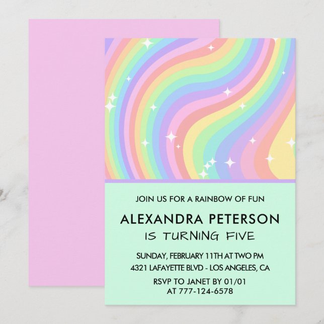 invitaciones de cumpleaños número 5 arcoíris Paste (Anverso / Reverso)