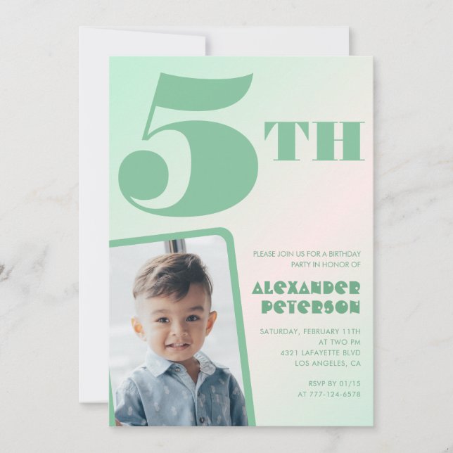 Invitaciones de cumpleaños número 5 con gradiente  (Anverso)