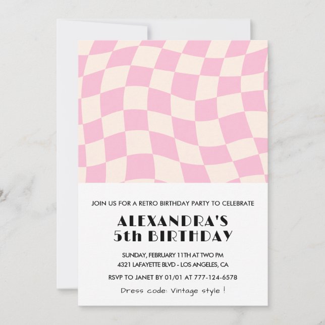 invitaciones de cumpleaños número 5 Cuadros Retro  (Anverso)