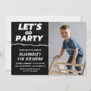 Invitaciones de cumpleaños número 5 negras Niño Fo