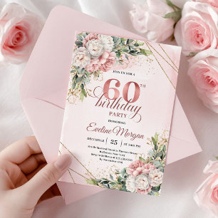 Invitaciones de cumpleaños número 60 de Rose Gold