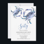 Invitaciones de cumpleaños número 60 en la playa<br><div class="desc">La invitación a la playa de Tell A Belle's beach 60th Birthday enmarca tus detalles del evento con una cartera de cangrejos de color azul. Un color que coincida adorna la parte posterior de la invitación. Una moda de playa y una opción moderna para tu fiesta de cumpleaños o cangrejo....</div>