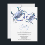 Invitaciones de cumpleaños número 60 en la playa<br><div class="desc">Celebre con estilo las invitaciones de cumpleaños 60 a la playa de Do Tell A Belle, con un diseño moderno y minimalista con un toque costero. Esta invitación para el cumpleaños de la playa para adultos muestra una impresionante frontera de cangrejos de color azul, enmarcando perfectamente los detalles de su...</div>