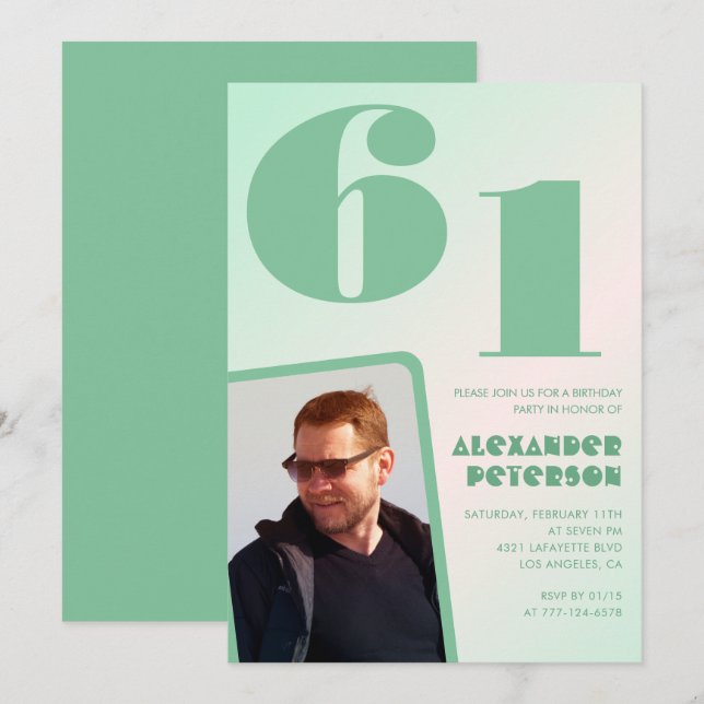 Invitaciones de cumpleaños número 61 con gradiente (Anverso / Reverso)