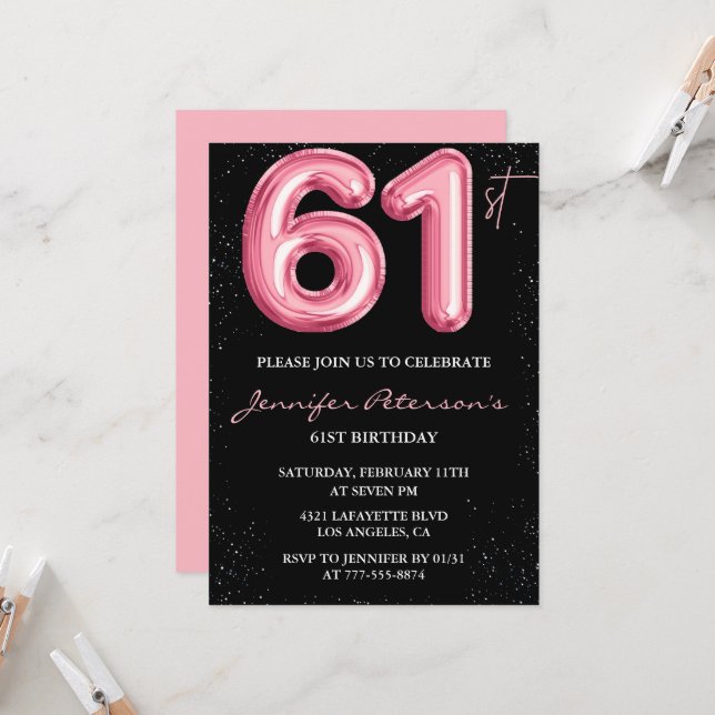 invitaciones de cumpleaños número 61 de Black Pink (Anverso/Reverso In Situ)