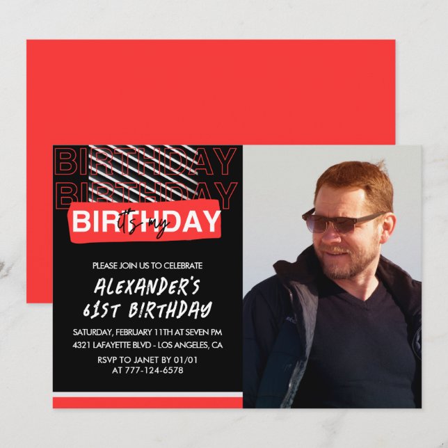 Invitaciones de cumpleaños número 61 para hombres  (Anverso / Reverso)