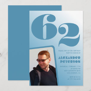 Invitaciones de cumpleaños número 62 con gradiente