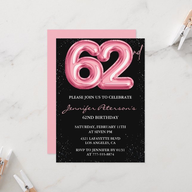 invitaciones de cumpleaños número 62 de Black Pink (Anverso/Reverso In Situ)