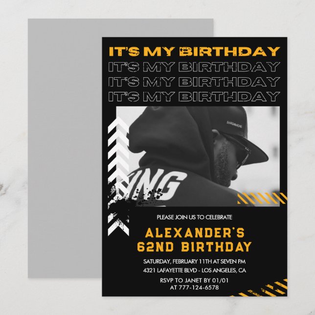 invitaciones de cumpleaños número 62 para hombres  (Anverso / Reverso)