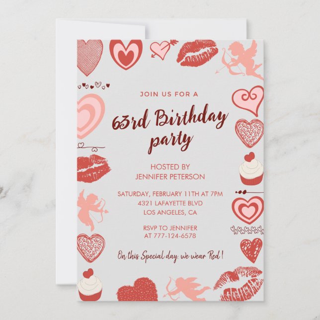 Invitaciones de cumpleaños número 63 Elegantes Cor (Anverso)