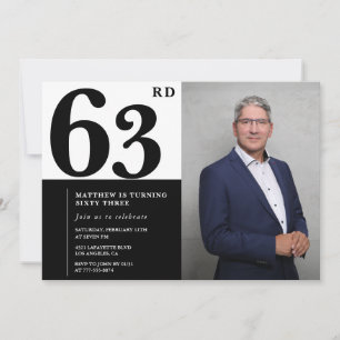 Invitaciones de cumpleaños número 63 en blanco y n