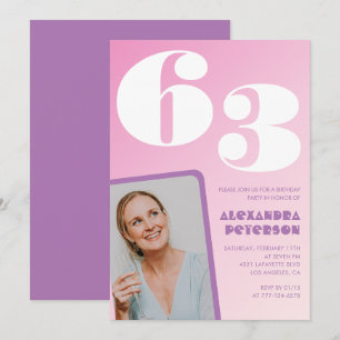 Invitaciones de cumpleaños número 63 Pink Groovy R