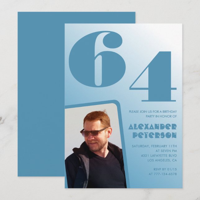 Invitaciones de cumpleaños número 64 con gradiente (Anverso / Reverso)