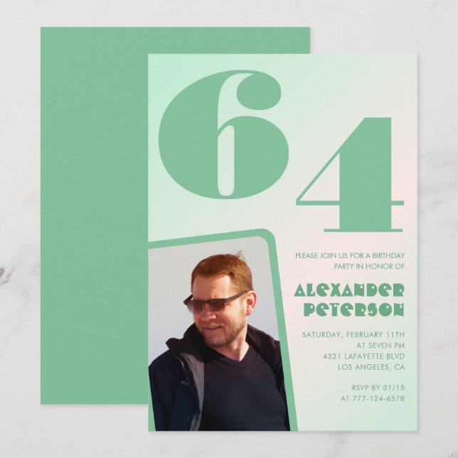 Invitaciones de cumpleaños número 64 con gradiente (Anverso / Reverso)