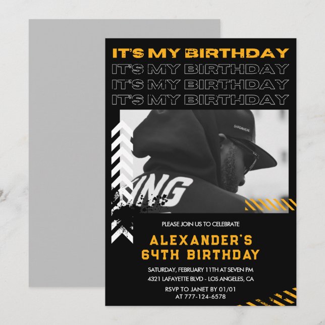 invitaciones de cumpleaños número 64 hombres Foto  (Anverso / Reverso)