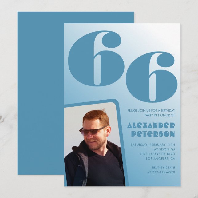 Invitaciones de cumpleaños número 66 con gradiente (Anverso / Reverso)