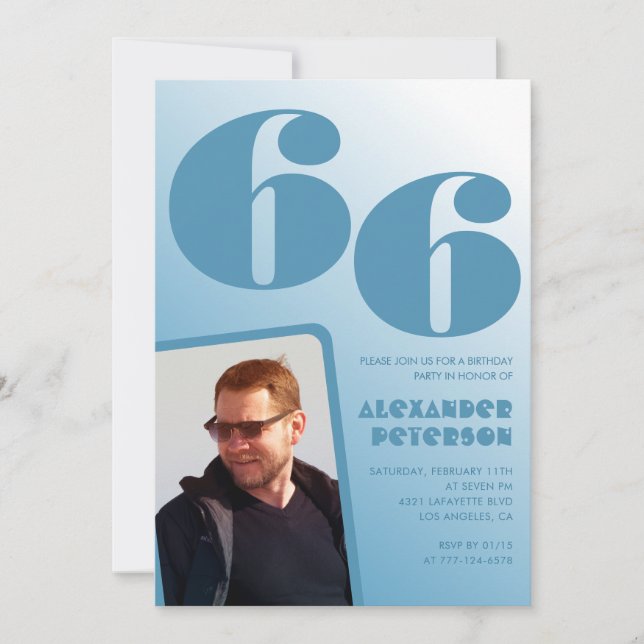 Invitaciones de cumpleaños número 66 con gradiente (Anverso)