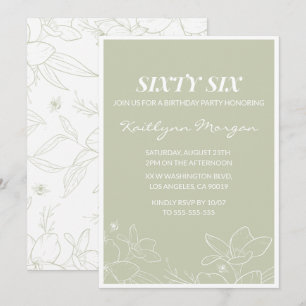 Invitaciones de cumpleaños número 66 florales verd