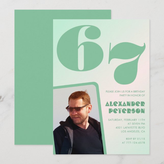 Invitaciones de cumpleaños número 67 con gradiente (Anverso / Reverso)