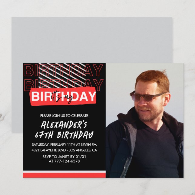Invitaciones de cumpleaños número 67 de hombres co (Anverso / Reverso)