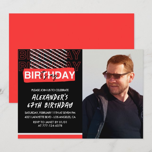 Invitaciones de cumpleaños número 67 para hombres  (Anverso / Reverso)