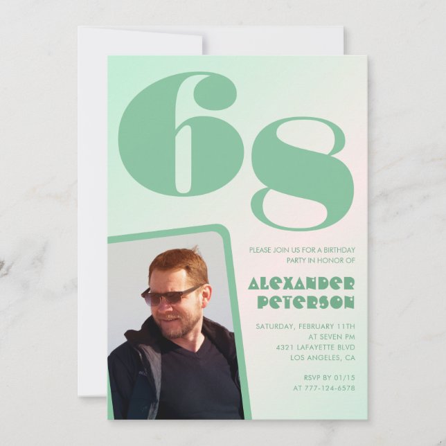 Invitaciones de cumpleaños número 68 con gradiente (Anverso)