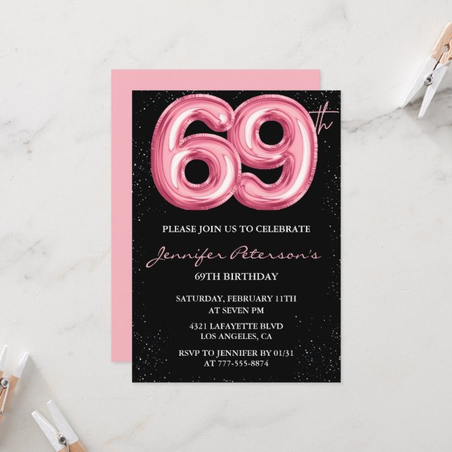 Invitaciones de cumpleaños número 69 de Black Pink (Anverso/Reverso In Situ)