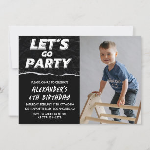 Invitaciones de cumpleaños número 6 negras Niño Fo