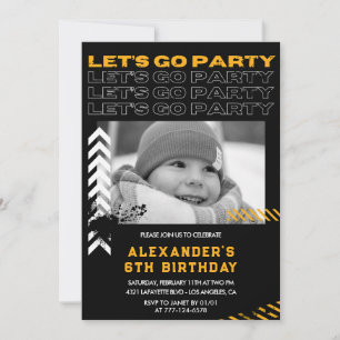 Invitaciones de cumpleaños número 6 negras para ni