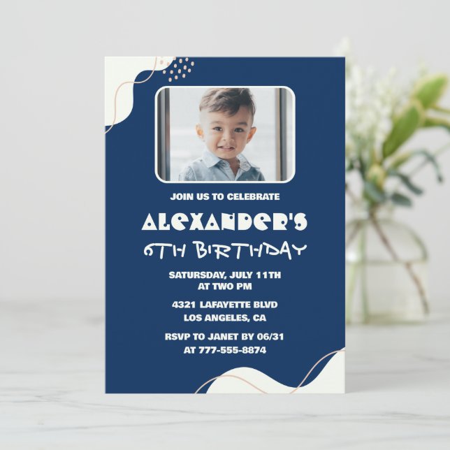 invitaciones de cumpleaños número 6 Niño Foto Simp (Anverso de pie)