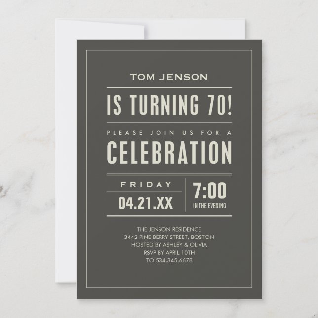 Invitaciones de cumpleaños número 70 (Anverso)