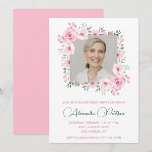 Invitaciones de cumpleaños número 71 con foto flor