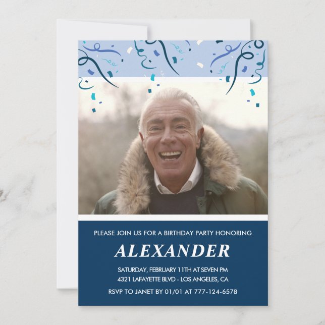 Invitaciones de cumpleaños número 71 para hombre c (Anverso)