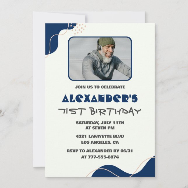 Invitaciones de cumpleaños número 71 para hombres  (Anverso)