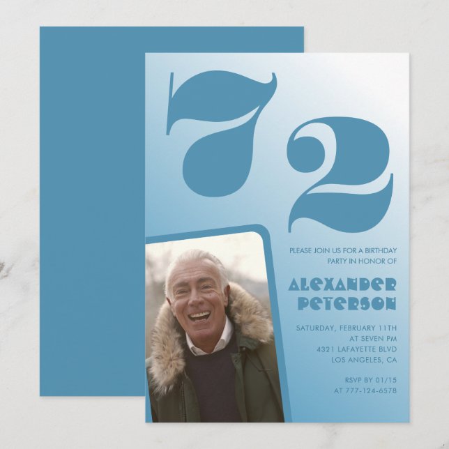 Invitaciones de cumpleaños número 72 con gradiente (Anverso / Reverso)